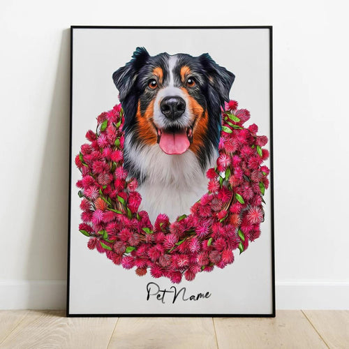 custom pet portrait with flowers